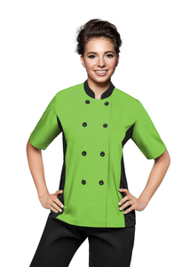 Manteau de chef culinaire à manches courtes pour femmes professionnelles avec évents en maille pour les services de bar de restaurant d'hôtel - Product Image 4