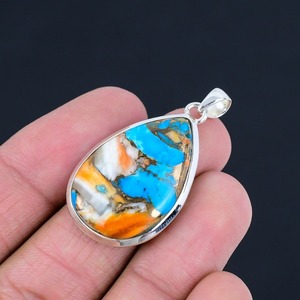 925 pendentif en argent Sterling Turquoise Spinner pierre précieuse pendentif fin bijoux 925 timbre argent cadeau de mariage femmes pendentif bijoux - Product Image 2