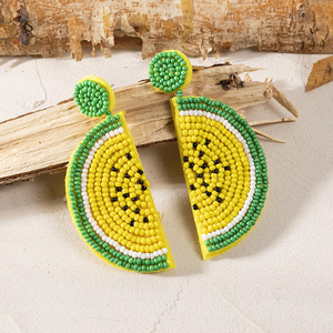 ต่างหูลูกปัดต่างหูโบฮีเมียนทำด้วยมือต่างหูลูกปัดรูปแตงโมผลไม้สำหรับผู้หญิง - Product Image 4