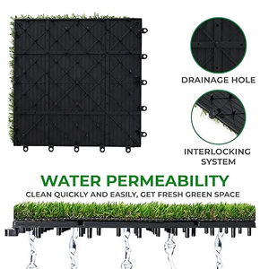 Hot Sale HPG-6202 Indoor Outdoor Garden Carpet High Quality <b>Artificial</b> <b>Grass</b> Tiles Landscape Decor PE 20mm 30x30cm Natural Green - Product Image 5
