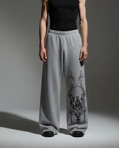 Pantalones Holgados de Alta Calidad, Estilo Urbano, Corte Holgado, Pantalones Extra Grandes para Hombre, Diseño Único con Cruz en la Rodilla, Pantalones Negros Lavados - Product Image 2