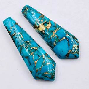 Bleu cuivre Turquoise lisse longue forme de cerf-volant pierre précieuse 10x30mm lâche paire assortie pierres pour la fabrication de bijoux bricolage Designer artisanat - Product Image 4