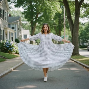 Robe mi-longue bohème en coton à imprimé floral à la main pour filles et femmes, style décontracté, fabricant en gros, cadeau de mariage - Product Image 1