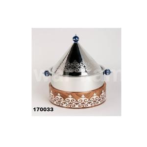 Plat marmite moderne poli brillant en bois brun massif gravé argent acier inoxydable décor de table à manger cuisinière à induction - Product Image 1