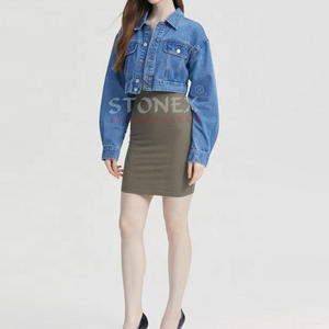 2023 à la mode respirant coton fini Jean veste à manches longues femmes en détresse lavé Denim Crop veste - Product Image 1