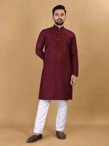 Kurta Pajama de Lujo para Hombre, Tela de Algodón y Rayón, Diseño de Diseñador, Ideal para Ocasiones Especiales, Fabricante de Ropa India - Product Image 5