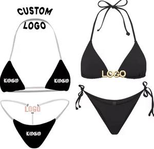 Bikini personnalisé avec logo métallique, taille haute, maillot de bain personnalisé, vêtements de plage, bikini sexy à deux pièces, ensemble de bikini à lanières 2025 - Product Image 3