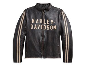 Chaqueta de cuero a rayas con mangas para hombre - Product Image 1