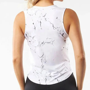 Women's White Marble Print Tank <b>Top</b> O-Neck Sleeveless Breathable Knitted Polyester Summer Casual Wear - Product Image 5