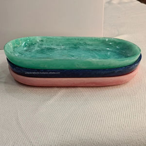 Plateau de service artisanal en résine de marbre vert naturel fait à la main décorations de Noël tendance pour la maison bijoux affichage maison élégante - Product Image 1