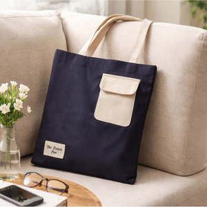 Black Cotton Tote <b>Bag</b> Pocket Canvas Eco-Friendly Reusable Recyclable Full Customized Zipper Closure Large (>50cm) Machine - Product Image 4