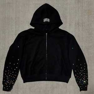 Wholesale High Quality Print <b>Black</b> Line Label 100% Cotton French Terry Streetwear Custom LOGO Men's Rhinestone <b>Sweatshirts</b> - Product Image 3