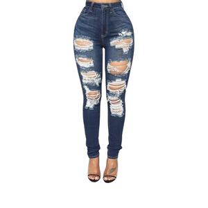 Vêtements sexy à la mode, leggings en denim, pantalons, pantalons taille mi-haute, ajustés, doux, déchirés, skinny jeans pour femmes - Product Image 4