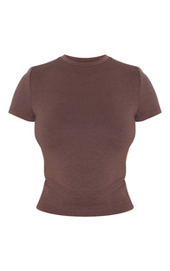 Camiseta ajustada de tacto suave PREMIUM CHOCOLATE con logotipo personalizado al por mayor para mujer, camisetas cortas básicas - Product Image 6