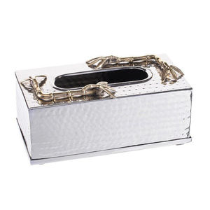 Luxury Stainless Steel <b>Hammered</b> Tissue Box <b>Holder</b> With Elegant Gold Bamboo Accents For Home Decoration Accessories On-Sale - Product Image 1