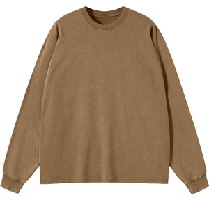 Sweat-shirt à col rond pour homme, grande taille, 100% coton, motif uni, lavage à l'acide, anti-rétrécissement, tissu jersey unique, imperméable - Product Image 4