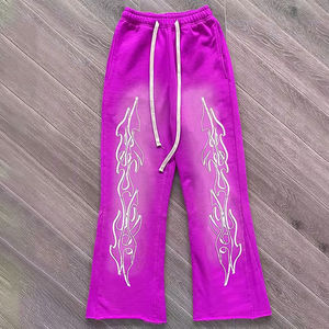 Pantalon de survêtement délavé pour homme Style décontracté avec logo personnalisé Pantalon de survêtement évasé à taille haute pour homme avec fermeture à cordon large sur les jambes - Product Image 4