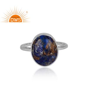 Diseño hecho a mano plata esterlina fina Natural Mojave cobre lapislázuli piedra preciosa anillo apilable fabricante de joyas - Product Image 3