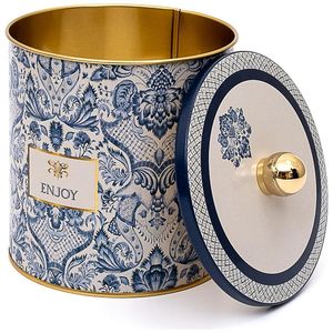 140x150 mm Metal round Canister Knob Handle 2.1L Azulejo-Inspired <b>Blue</b> & White Decorative Pattern - Product Image 1