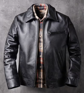 Blouson moto homme en cuir véritable rouge et blanc, col montant, fermeture éclair, respirant, pour l'hiver, avec logo avant, style vintage - Product Image 6
