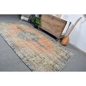 Alfombra Turca Vintage, Diseño Clásico de Parches Naranja y Azul, 4.8 x 7.9 pies, Tejido Plano de Lana y Yute, Ecológica, Estilo Boho, para Comedor - Product Image 5