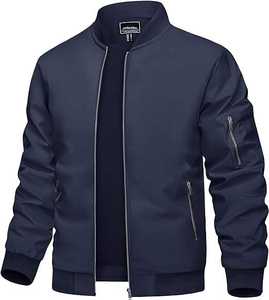 Chaqueta Bomber Ligera de Lona para Hombre, Corte Regular, Bolsillos, Frente con Cierre, Impermeable, Transpirable, Cortavientos, Informal, para Exteriores, OEM - Product Image 3