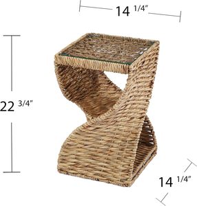 Mesa Auxiliar Boho de Jacinto de Agua con Tapa de Cristal, Mesa Lateral de Pasto Marino Natural Ondulado, Fabricante de Muebles Vintage para el Hogar al por Mayor - Product Image 3