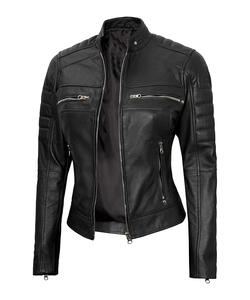 Custom Logo Women's <b>Genuine</b> Lambskin Motorcycle Bomber Biker Leather Jacket High Street Style Sheep Skin Real Leather Coat - Product Image 2