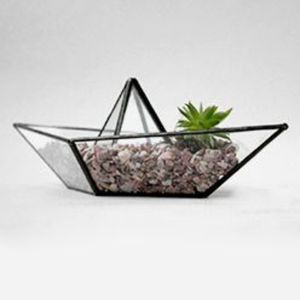 Mini Maceta Decorativa de Cristal con Forma de Barco para Suculentas, Terrario de Cristal para Interiores, Jarrón para Jardín de Suculentas - Product Image 1