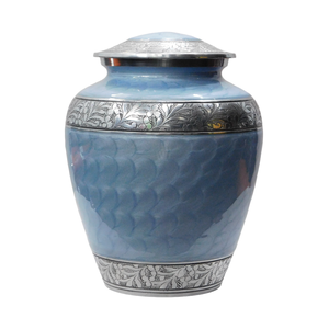 Urnas de cremación para adultos de aluminio con hermoso grabado de Peltre y urnas funerarias de metal con acabado de esmalte negro azul - Product Image 5