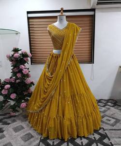 Precio al por mayor de moda de rayón algodón bordado secuencia de trabajo Lehenga Choli Dupatta indio pakistaní étnico prendas de vestir fiestas ropa - Product Image 1