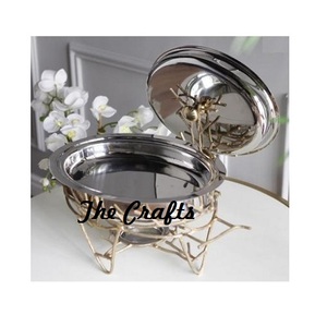 Plato de frotamiento de cobre y acero de diseño fantástico con soporte de hierro negro y tapa de vidrio Accesorios de hotel Plato de frotamiento para servir - Product Image 4