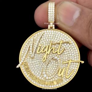 Pendentif logo lettre personnalisé unisexe en or 10K plaqué rhodium, serti de diamants de laboratoire, style hip-hop, taille brillant rond - Product Image 6