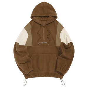 Pull à demi-zip en polaire uni à manches longues, vêtements d'hiver en coton/polyester écologiques au meilleur prix - Product Image 1