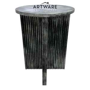 Table d'appoint contemporaine en bois côtelé MARBLE Accent unique sur le dessus rond Design rustique élégant Idéal pour les meubles de décoration de salon - Product Image 6