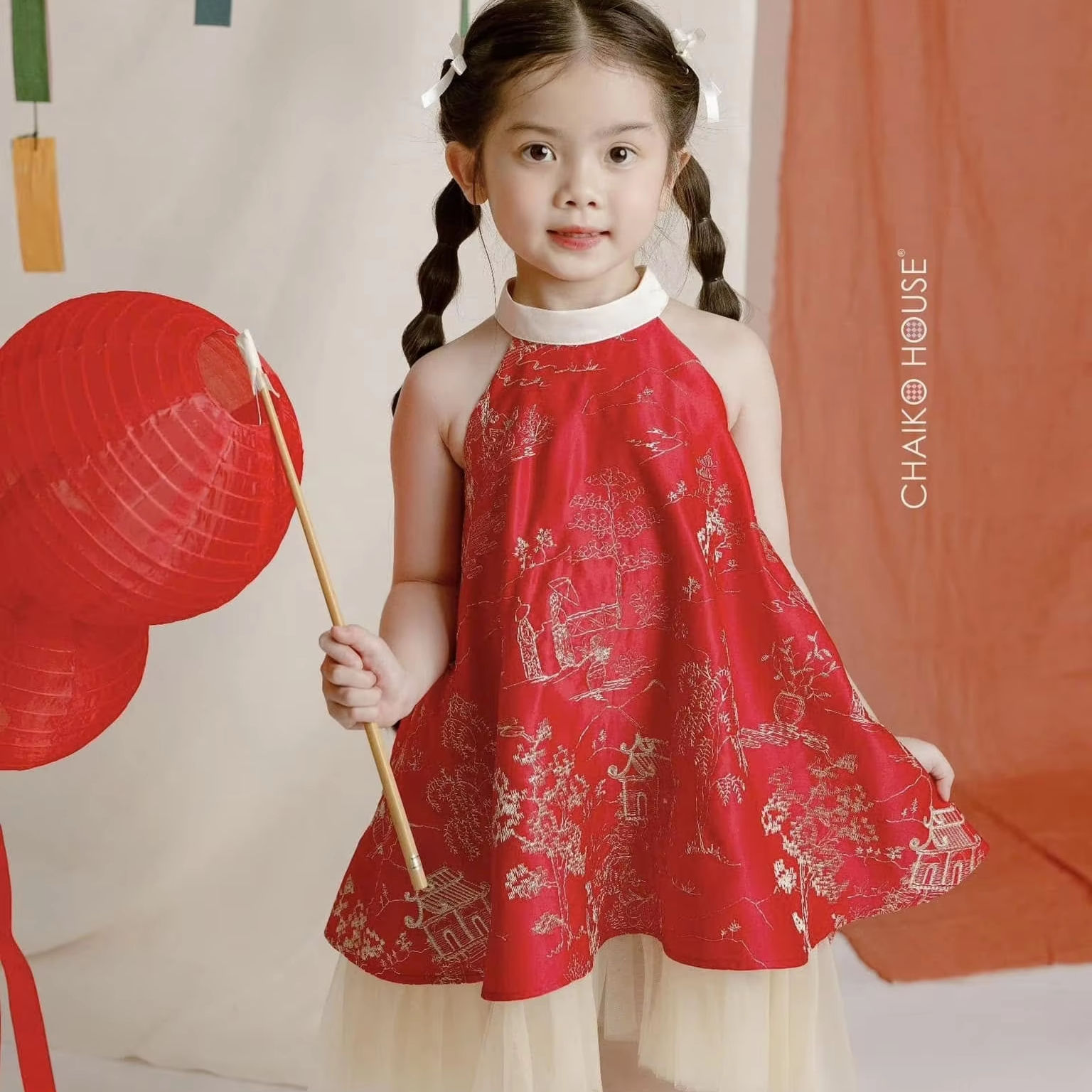 Ready to Ship Ao Dai Baby Girl Dress 2pcs Red Brocade Fabric