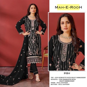 Beau costume Salwar en fausse georgette avec broderie lourde tenue de style pakistanais avec Dupatta parfait pour une tenue de fête - Product Image 6