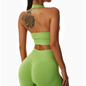Ropa de gimnasio sin costuras con logotipo personalizado para mujer, pantalones cortos de Yoga, mallas, 2/3/4 Uds., conjuntos de sujetador Halter para entrenamiento deportivo - Product Image 2