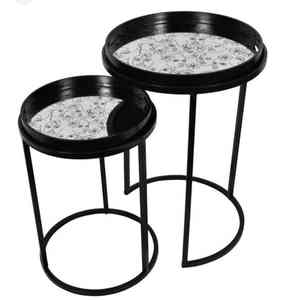 Ensemble de 2 tables gigognes en métal doré avec plateau en marbre, design moderne, luxe, salon, meubles décoratifs pour la maison - Product Image 6