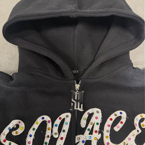 Ensemble de sweat à capuche avec strass délavés sérigraphié personnalisé OEM pour hommes survêtement évasé à strass pour l'hiver - Product Image 6