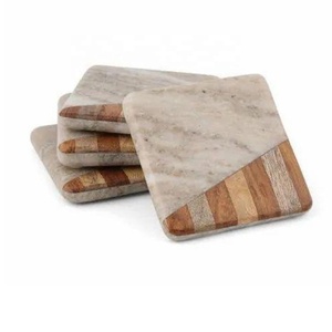 Ensemble de 4 sous-verres carrés en marbre et bois naturel pour café boisson thé Dinig Table sous-verres modernes pour la décoration de la maison - Product Image 5