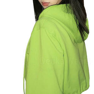 Wholesale Zipper Closure Custom Made Design Women Long Sleeves Cropped Hooded Hoodies Custom With 100%Cotton Comfy Elastic <b>Waist</b> - Product Image 5