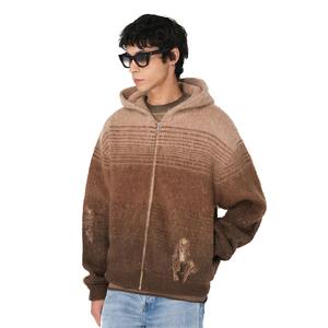 Sweat à capuche en laine mélangée Mohair pour hommes avec logo personnalisé 100% coton chaud en polaire zippé Baggy Fit toutes les tailles avec techniques brodées - Product Image 1