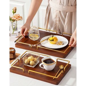 Bandeja Rectangular de Madera de Grado Alimenticio con Asa de Metal, Esquinas Redondeadas, de Una Sola Capa, para Uso en el Hogar, Restaurantes, Hoteles y Cocinas - Product Image 1