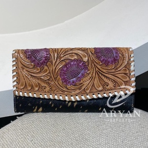 Portefeuille en cuir torsadé à la main Western Hair On Métallisé Sac à main en cuir véritable Premium High Quality Western Card Holder Luxury Wallet - Product Image 1
