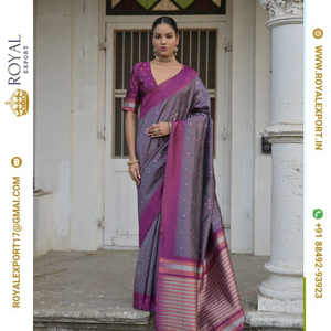 ผ้าส่าหรีผ้าไหมดิบทำด้วยมือมาใหม่ผ้าทอขอบสีตัดกันและลวดลายผ้าบันดานิแบบดั้งเดิม - Product Image 6