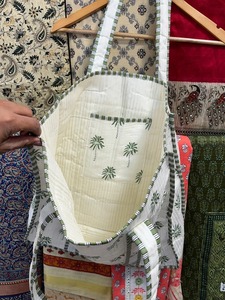 Cotton Quilted Jhola Tote Bag Handprinted Reversible Eco-Friendly Grocery <b>Shopping</b> Hippie Bag with Ladies Style Made PC <b>Leather</b> - Product Image 2