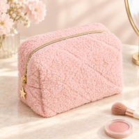 Pochette de maquillage matelassée personnalisée en gros, motif losanges, crème, avec fermeture éclair et breloque étoile, organiseur de voyage pour articles de toilette