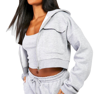 Nuevas Sudaderas Cortas con Capucha para Mujer al por Mayor, de Alta Calidad, con Logotipo Personalizado, Material de Algodón 2025 - Product Image 1