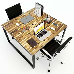 Table en teck de style industriel 120x120cm pour 2 personnes avec pieds en acier assemblés en bois HBWD011 - Product Image 2